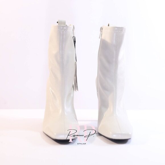 ZARA WHITE SOCK BOOT HEEL FAUX LEATHER SZ 36 NWT - Picture 1 of 8